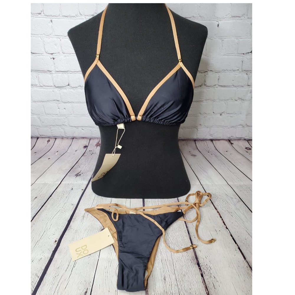 Doux Brazilian Black W/Tan Trim Bikini